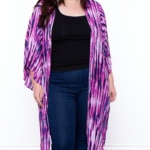 Curvy Sense Purple Tie-Dye Kimono